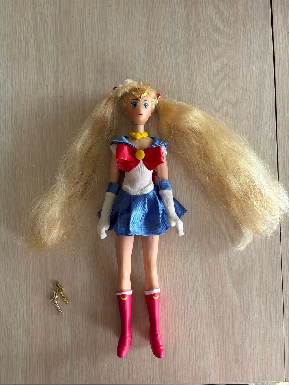 Classic Blonde Sailor Moon Doll in Blue, Red & White Vintage 1995